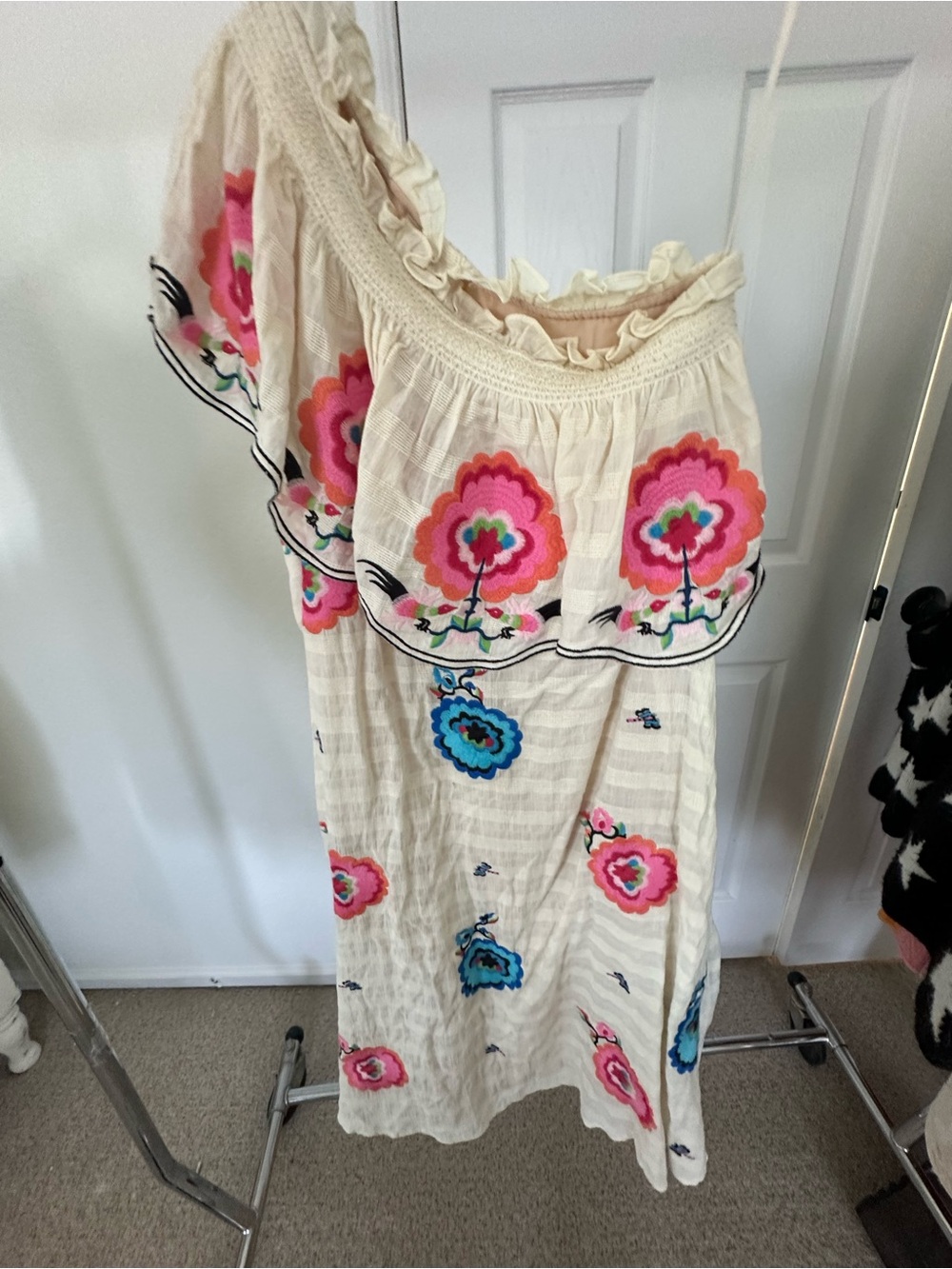 Cream Floral Embroidered Dress